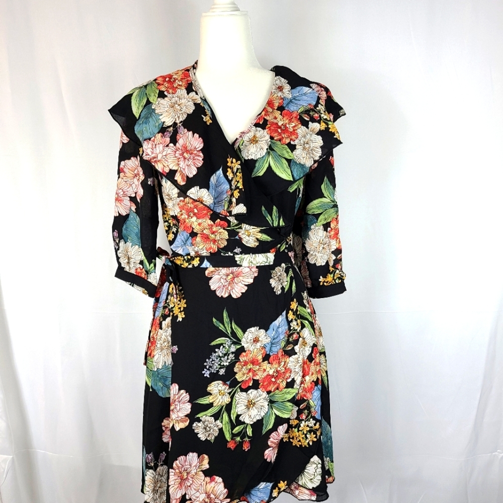 Black Floral Wrap Dress NWT